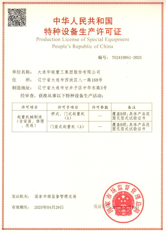 Special equipment manufacturing license (Class A covers Class B)